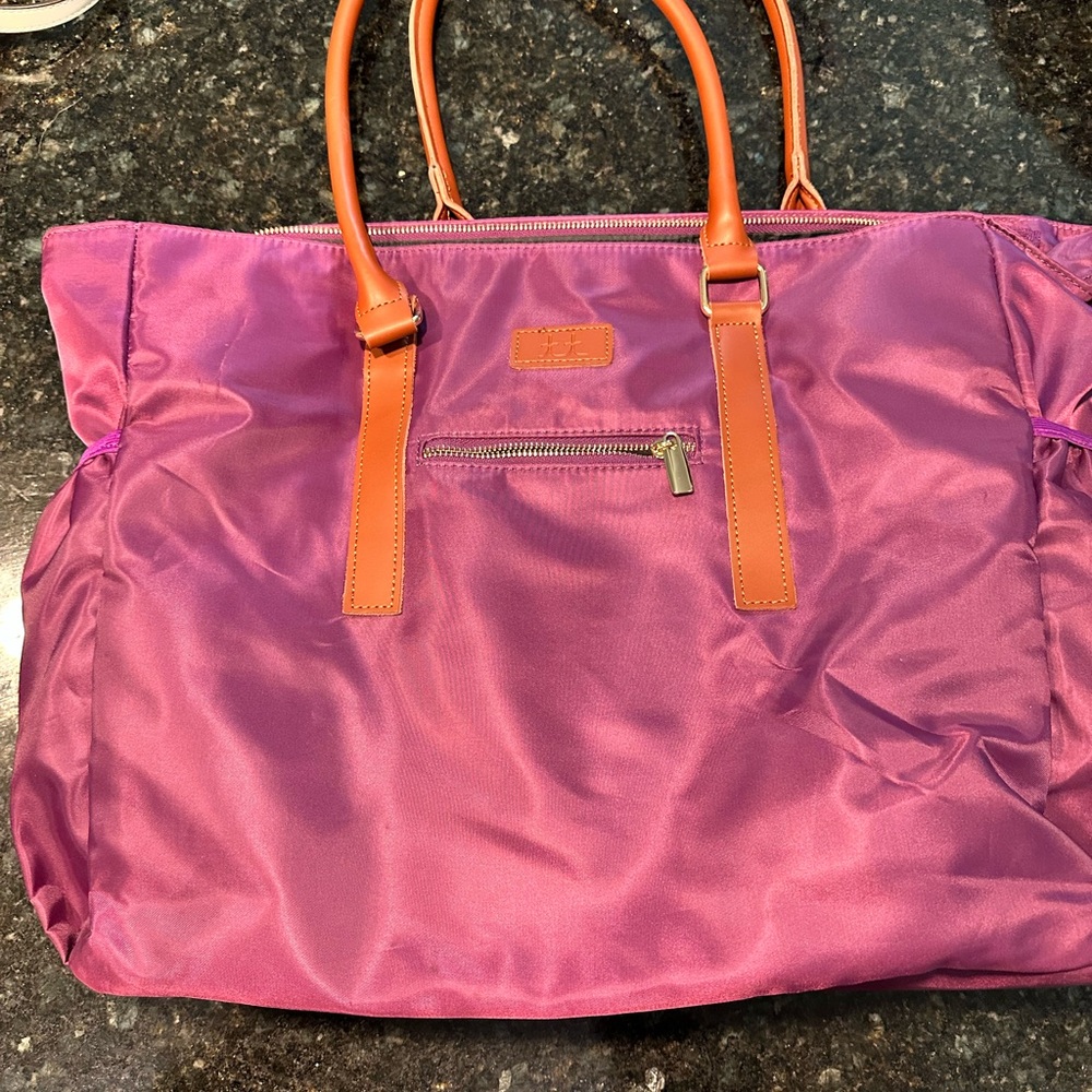 Elegant Fuchsia Tote Bag with Tan Accents